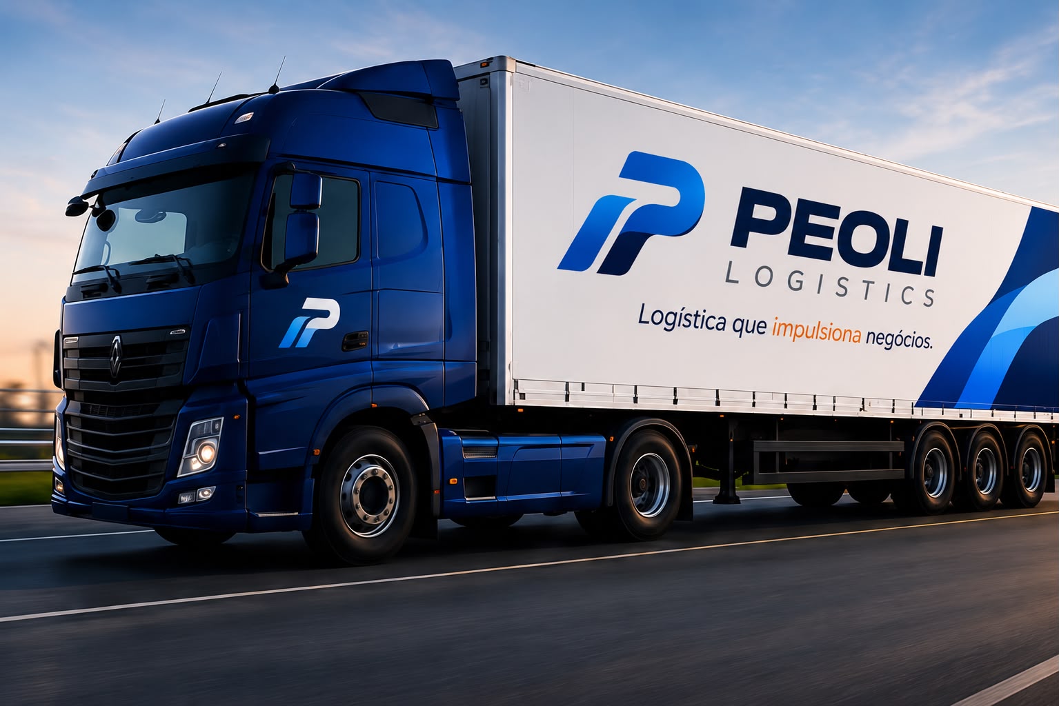 Caminhão da PEOLI Logistics em rodovia